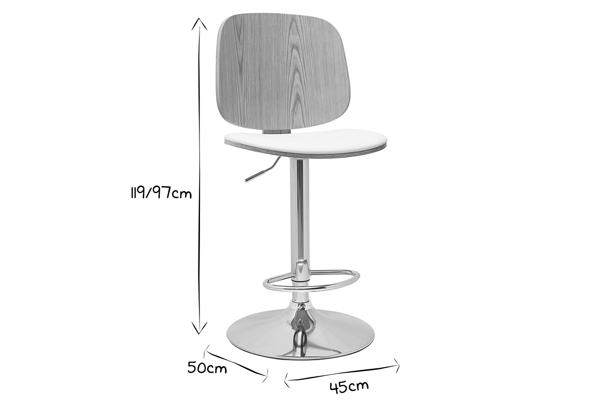 Taburete de cocina ajustable de diseo blanco con madera clara BECK
