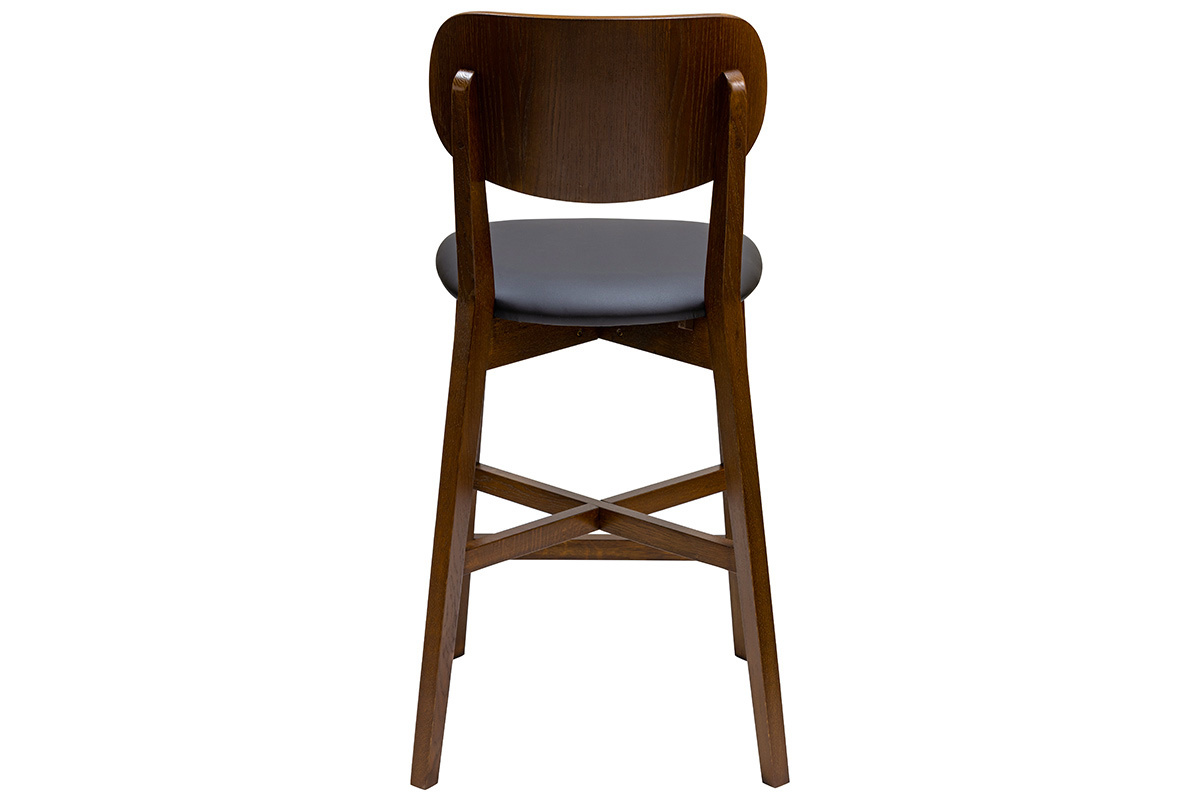 Taburete de cocina con acabado nogal y asiento negro 65cm de altura LUCIA