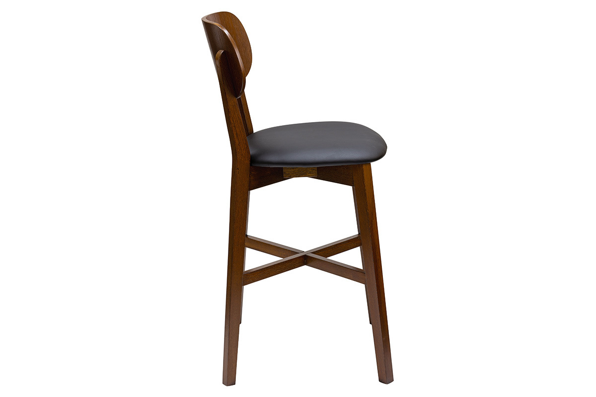 Taburete de cocina con acabado nogal y asiento negro 65cm de altura LUCIA
