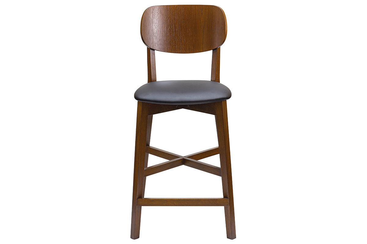 Taburete de cocina con acabado nogal y asiento negro 65cm de altura LUCIA