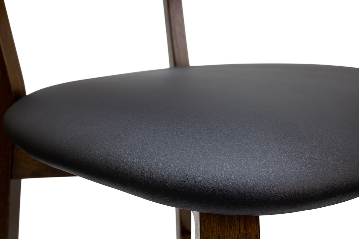 Taburete de cocina con acabado nogal y asiento negro 65cm de altura LUCIA