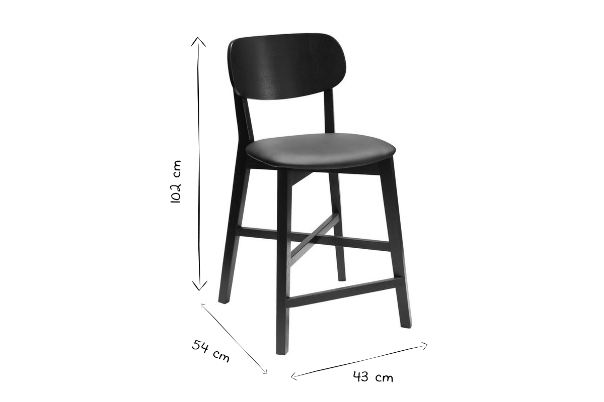 Taburete de cocina con acabado nogal y asiento negro 65cm de altura LUCIA