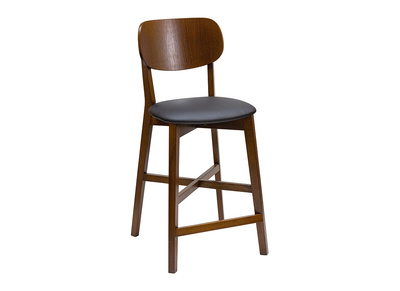 Taburete de cocina con acabado nogal y asiento negro 65 cm de altura LUCIA