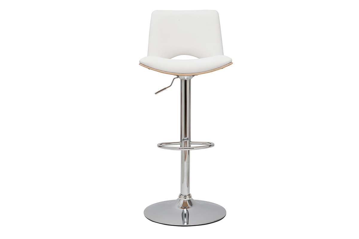 Taburete de cocina de diseo ajustable blanco con tonos de madera blanca PANACH