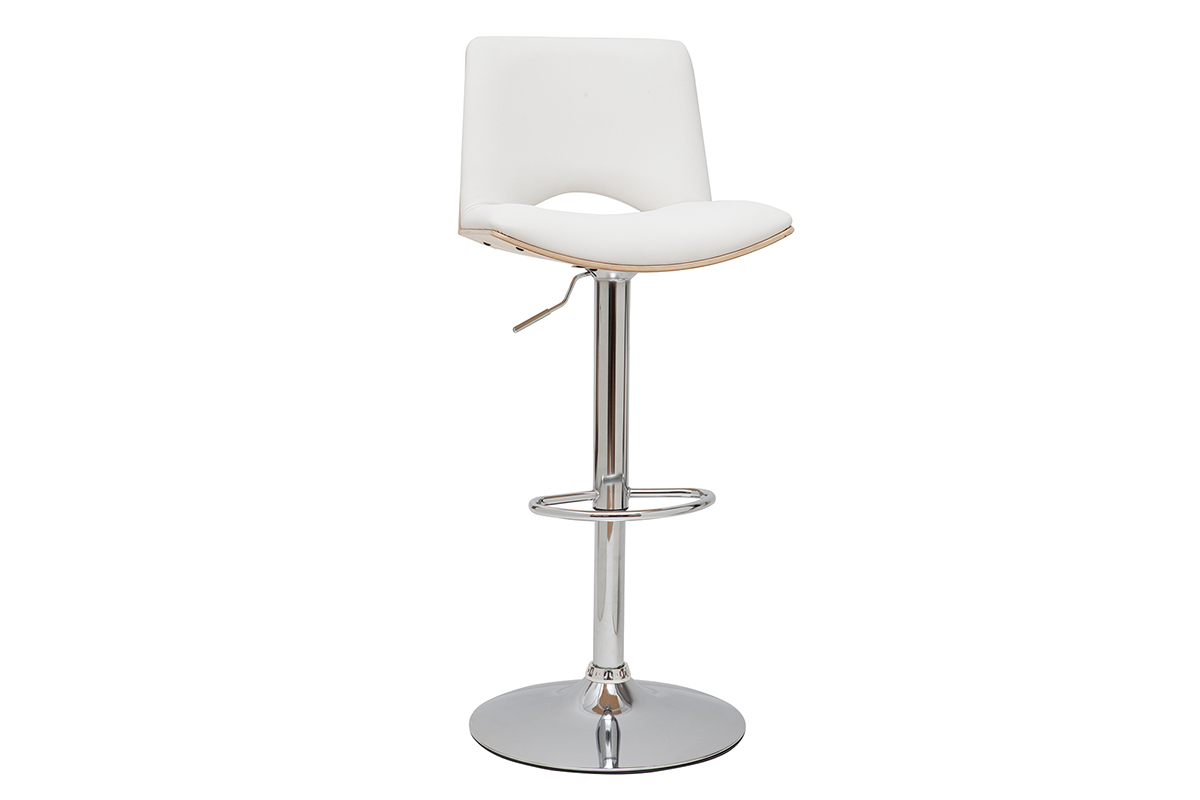 Taburete de cocina de diseo ajustable blanco con tonos de madera blanca PANACH