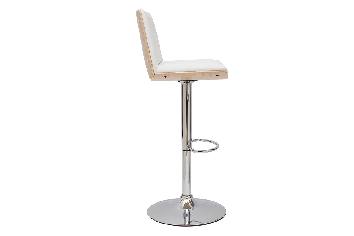 Taburete de cocina de diseo ajustable blanco con tonos de madera blanca PANACH