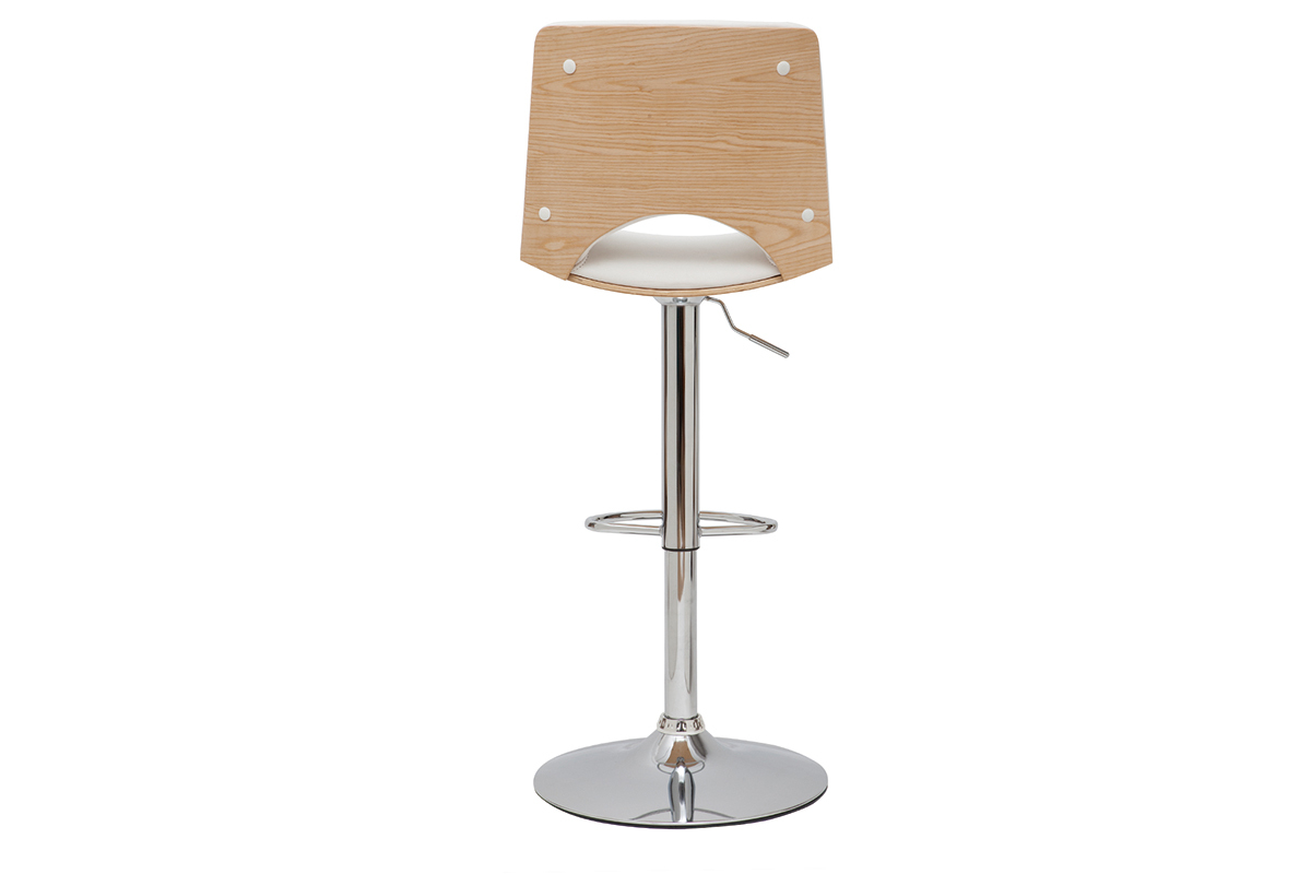 Taburete de cocina de diseo ajustable blanco con tonos de madera blanca PANACH