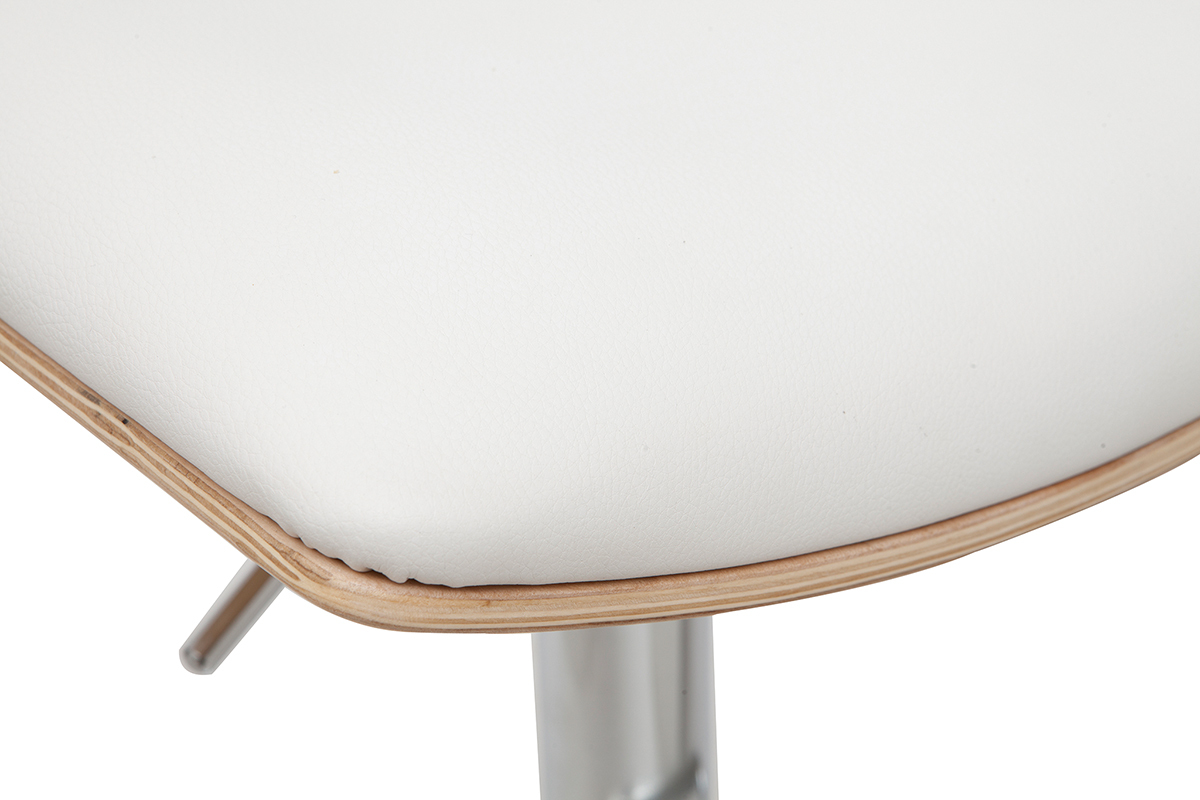 Taburete de cocina de diseo ajustable blanco con tonos de madera blanca PANACH