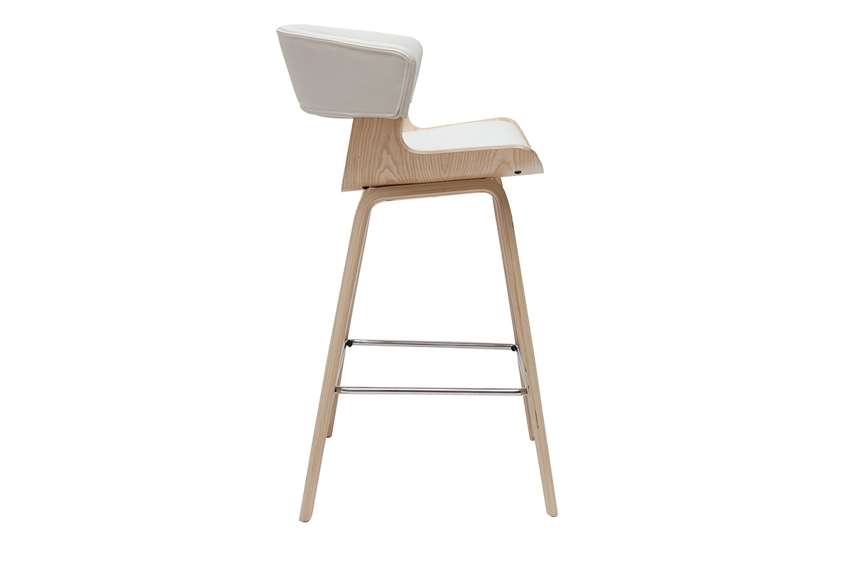 Taburete de cocina de diseo blanco con madera clara 65cm SYRAH