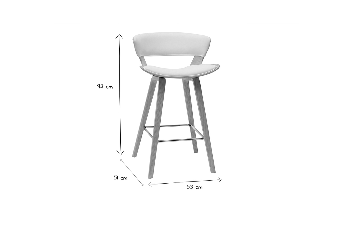 Taburete de cocina de diseo blanco con madera clara 65cm SYRAH
