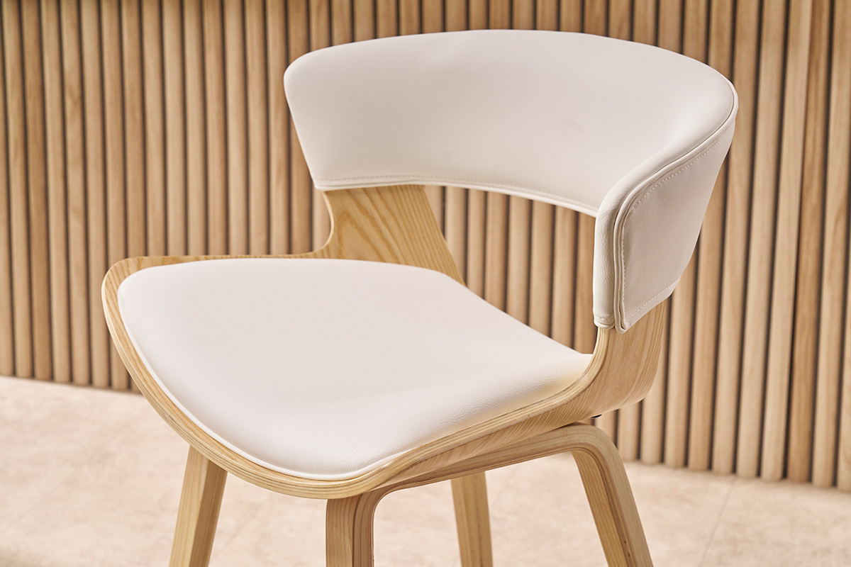Taburete de cocina de diseo blanco con madera clara 65cm SYRAH