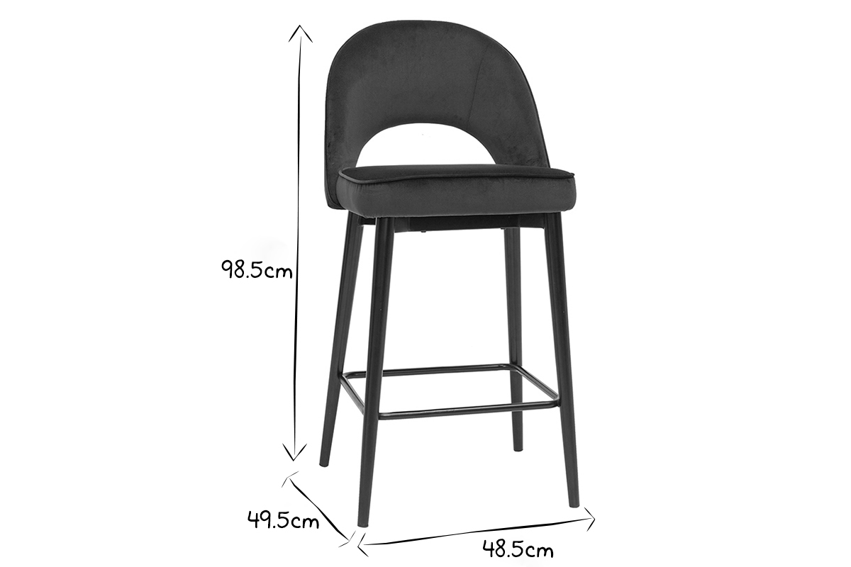 Taburete de cocina de diseo de terciopelo azul petrleo y metal 69cm BELLEROSE