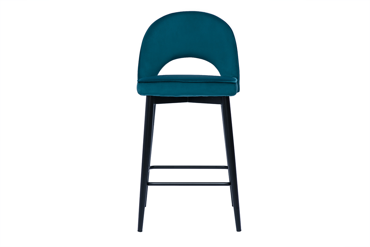 Taburete de cocina de diseo de terciopelo azul petrleo y metal 69cm BELLEROSE