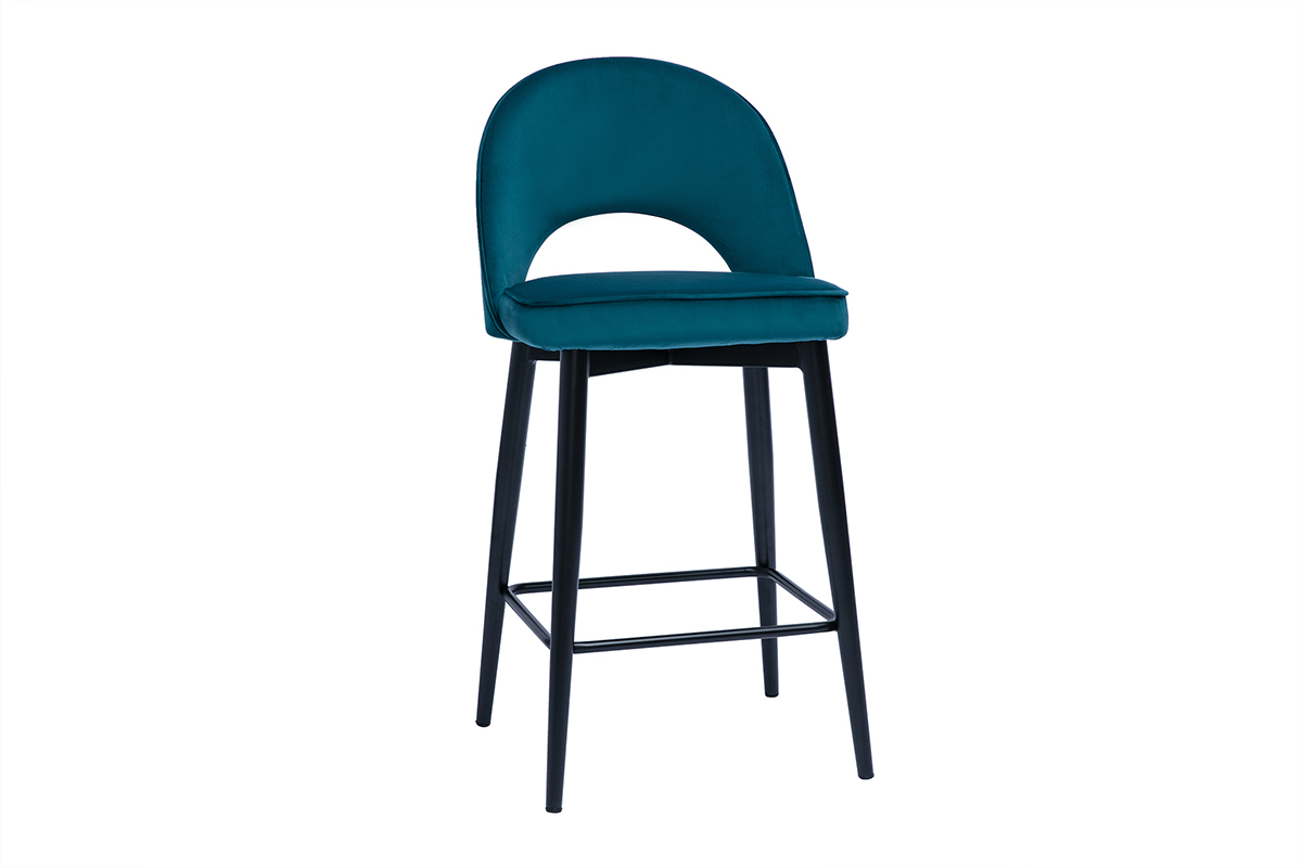 Taburete de cocina de diseo de terciopelo azul petrleo y metal 69cm BELLEROSE