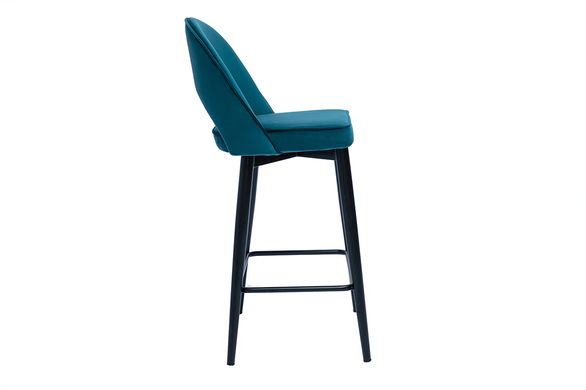 Taburete de cocina de diseo de terciopelo azul petrleo y metal 69cm BELLEROSE