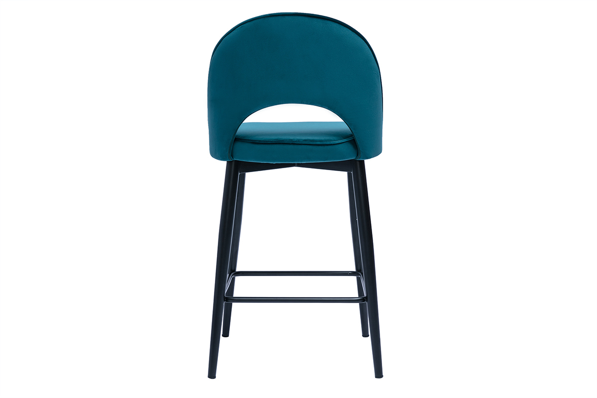 Taburete de cocina de diseo de terciopelo azul petrleo y metal 69cm BELLEROSE
