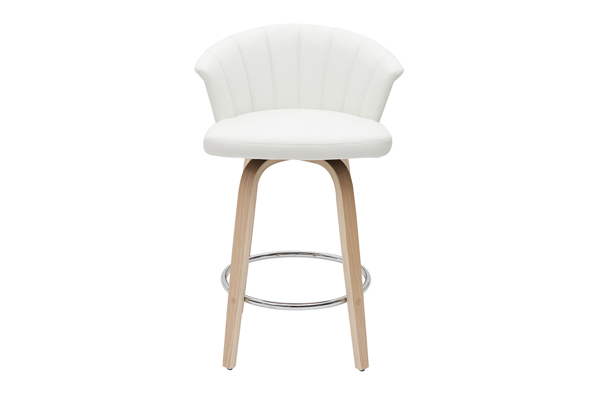 Taburete de cocina de diseo giratorio blanco con madera clara 65cm ALBIN