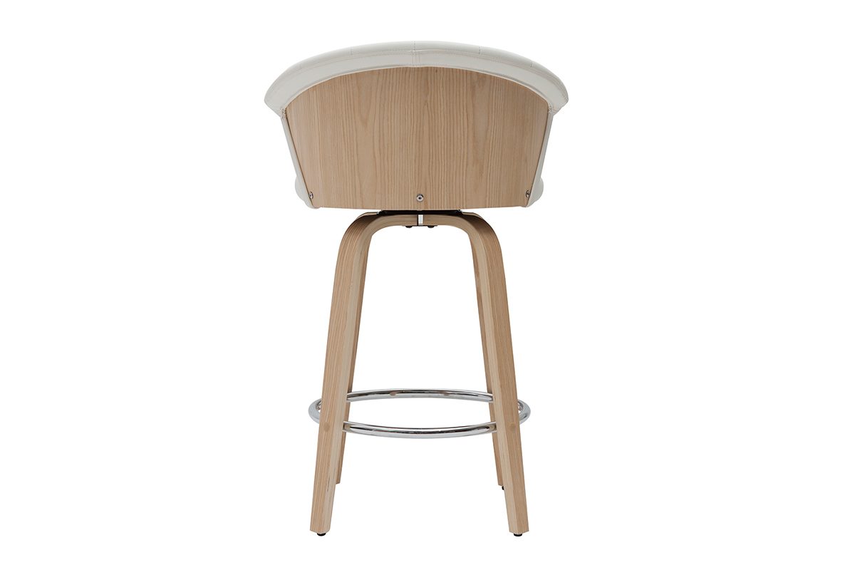 Taburete de cocina de diseo giratorio blanco con madera clara 65cm ALBIN