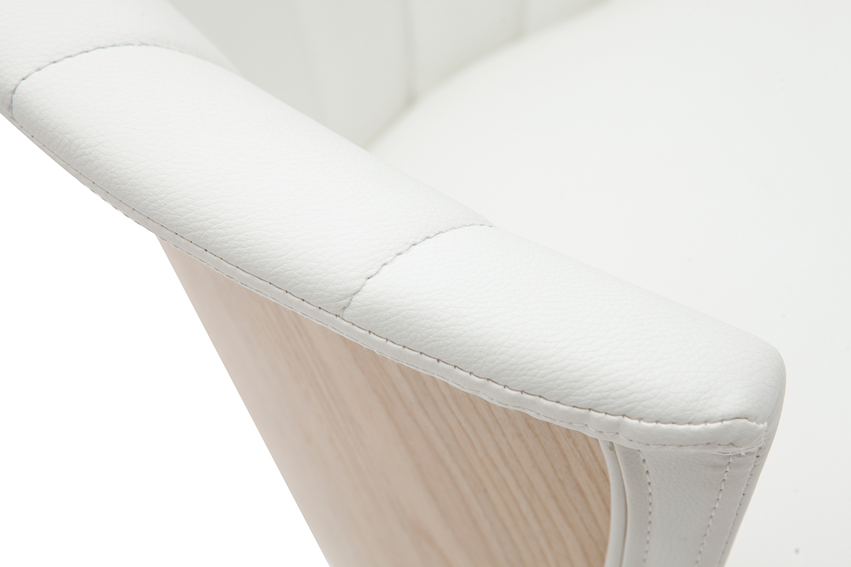 Taburete de cocina de diseo giratorio blanco con madera clara 65cm ALBIN