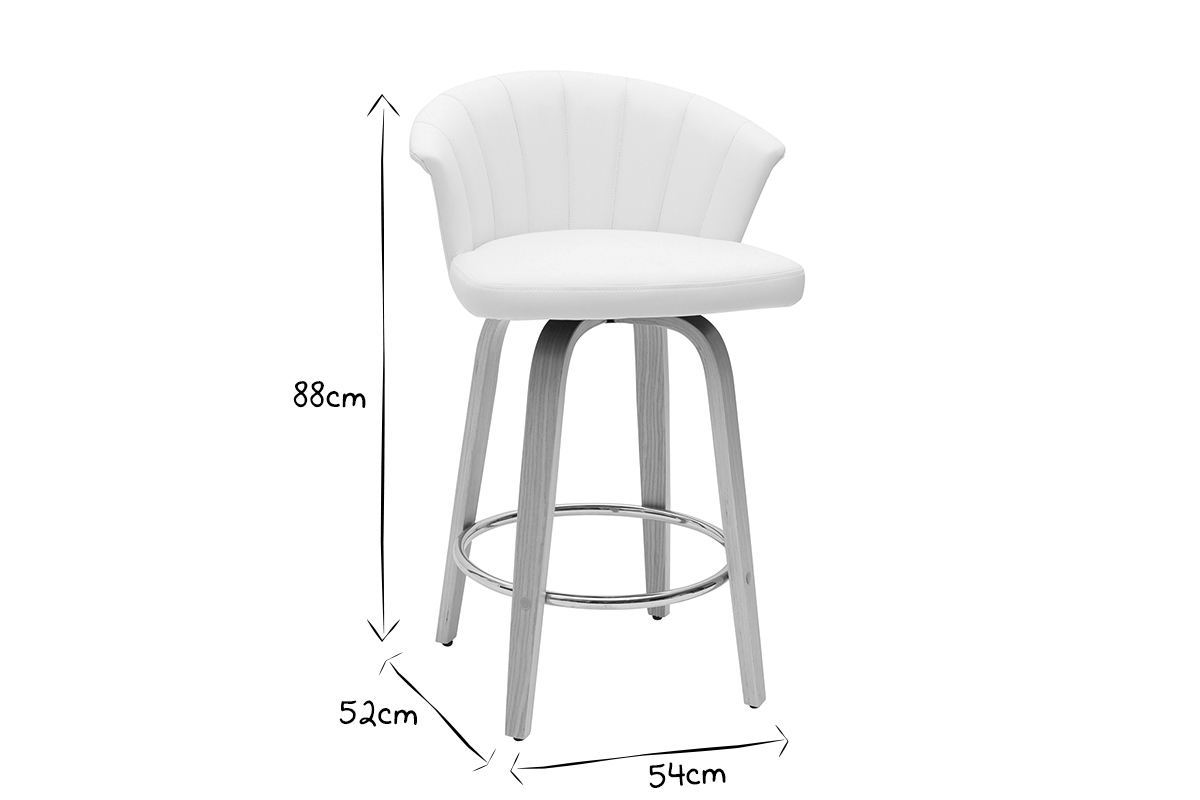 Taburete de cocina de diseo giratorio blanco con madera clara 65cm ALBIN