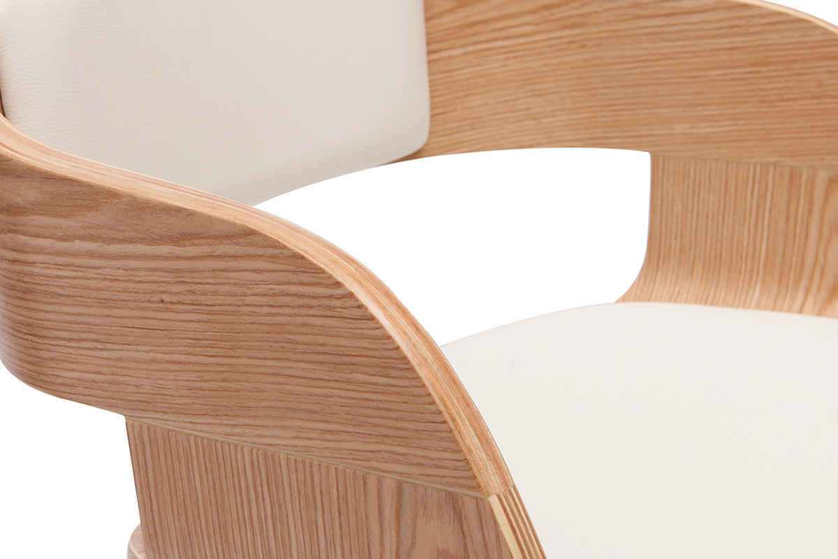 Taburete de cocina de diseo giratorio blanco con madera clara 67cm GAO
