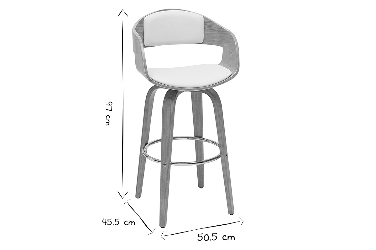 Taburete de cocina de diseo giratorio blanco con madera clara 67cm GAO