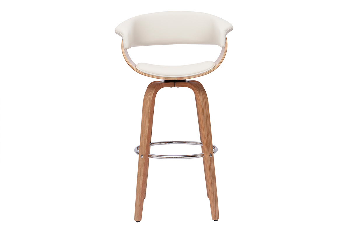 Taburete de cocina de diseo giratorio blanco y madera clara 67cm OKTAV