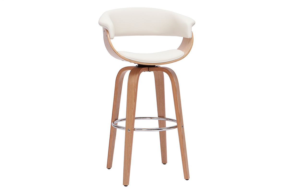 Taburete de cocina de diseo giratorio blanco y madera clara 67cm OKTAV