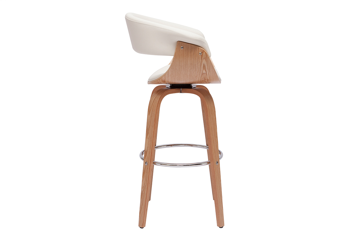 Taburete de cocina de diseo giratorio blanco y madera clara 67cm OKTAV