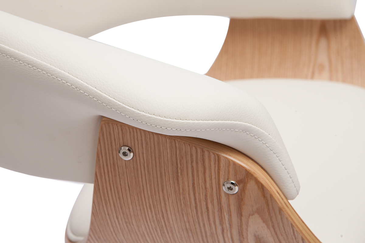 Taburete de cocina de diseo giratorio blanco y madera clara 67cm OKTAV