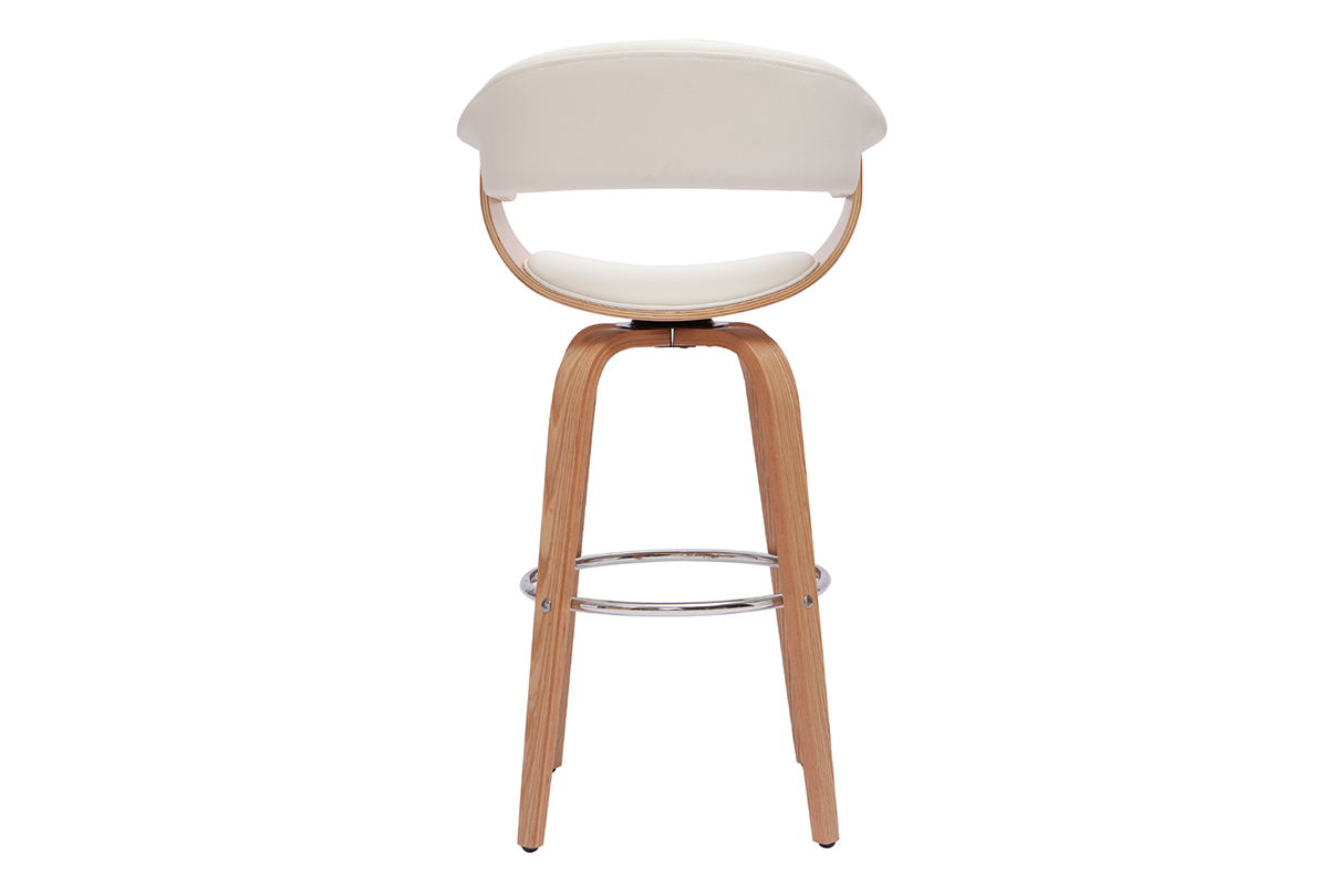 Taburete de cocina de diseo giratorio blanco y madera clara 67cm OKTAV