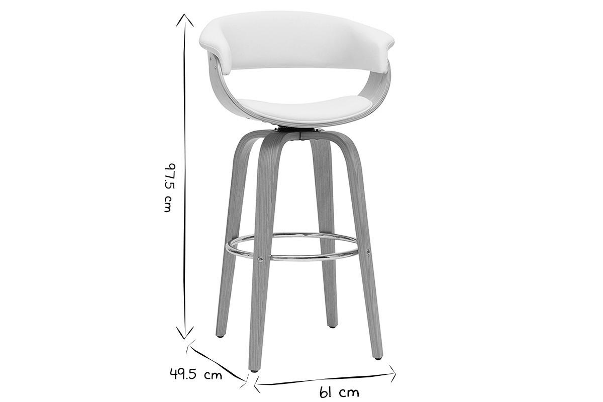 Taburete de cocina de diseo giratorio blanco y madera clara 67cm OKTAV