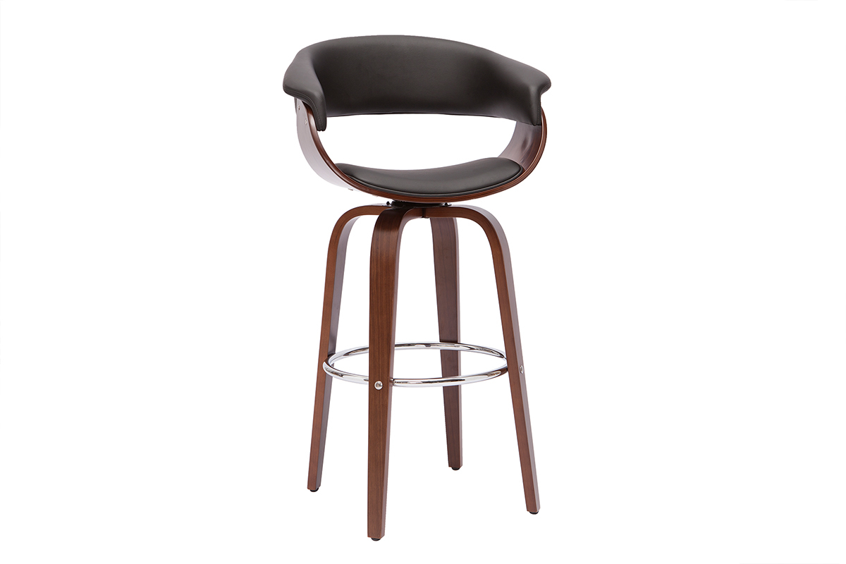 Taburete de cocina de diseo giratorio negro con madera oscura 67cm OKTAV
