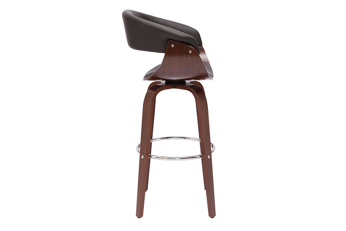 Taburete de cocina de diseo giratorio negro con madera oscura 67cm OKTAV
