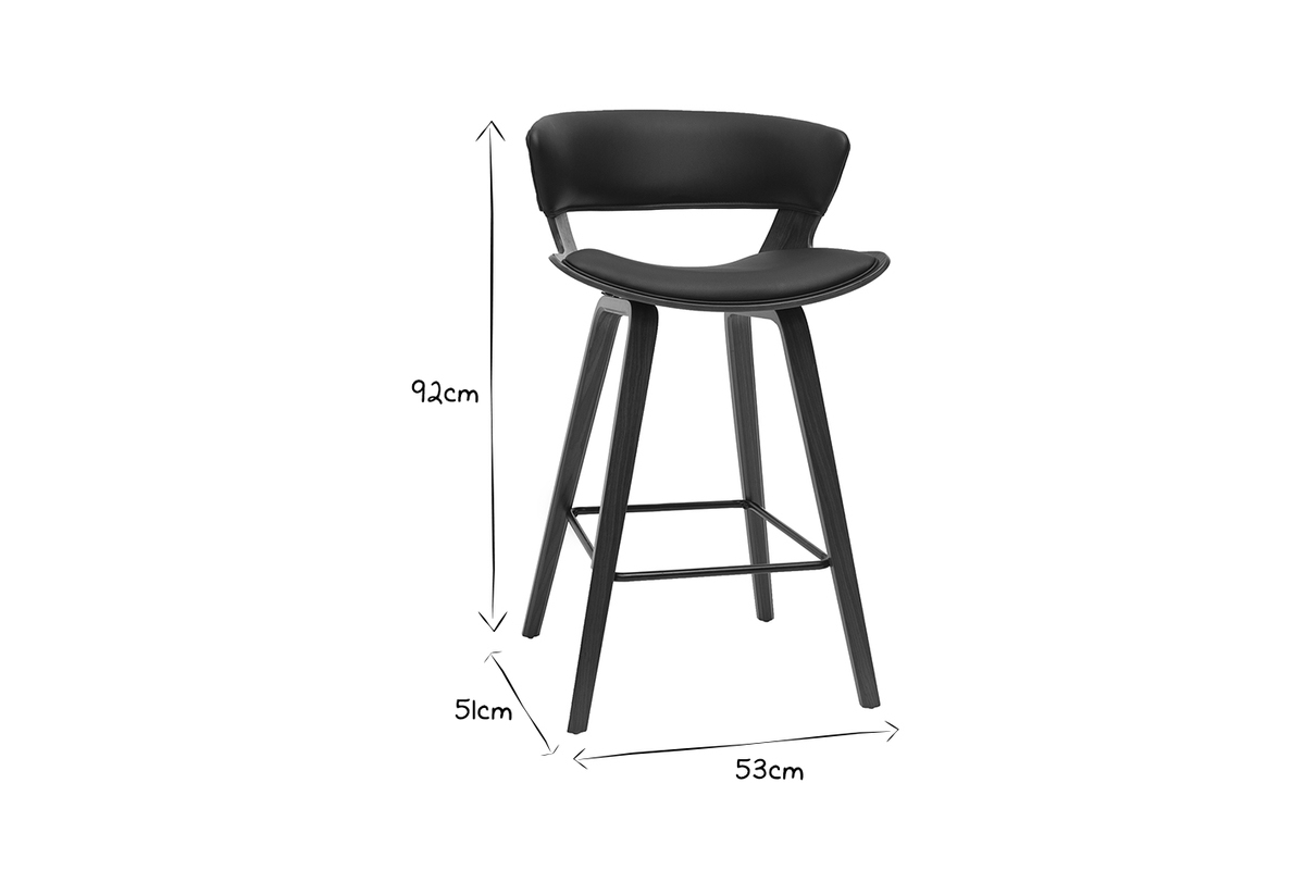 Taburete de cocina de diseo negro con madera oscura 65cm SYRAH