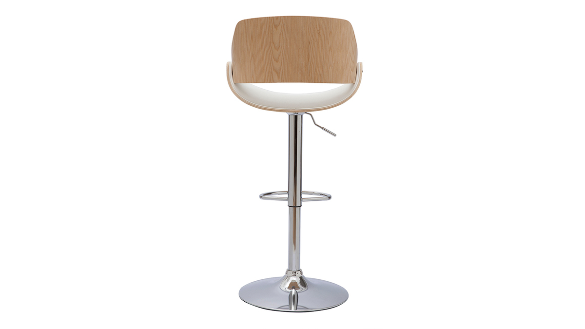 Taburete de cocina de diseo regulable blanco con tonos de madera clara CLASH