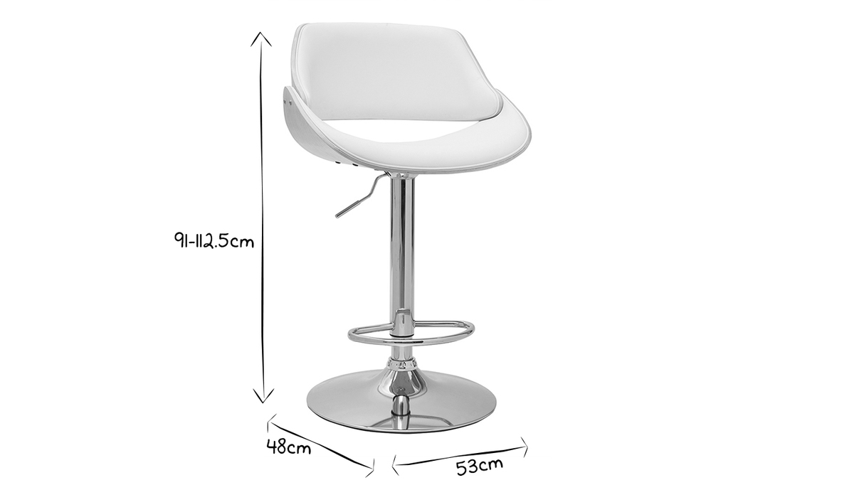 Taburete de cocina de diseo regulable blanco con tonos de madera clara CLASH