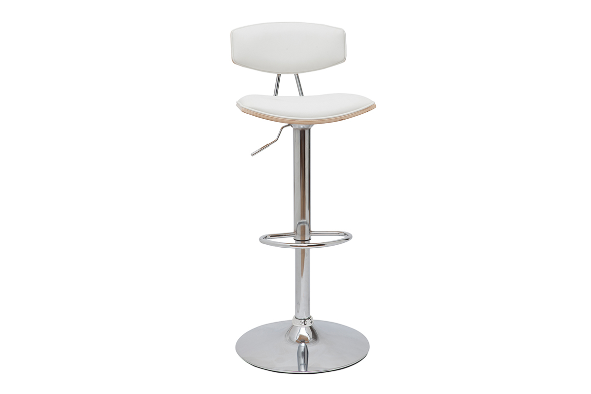Taburete de cocina de diseo regulable blanco y madera clara VASCO