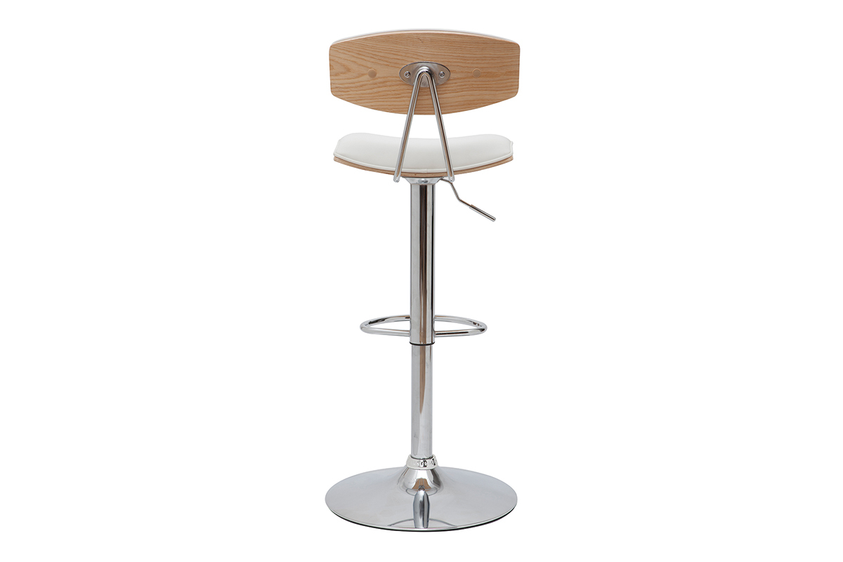 Taburete de cocina de diseo regulable blanco y madera clara VASCO