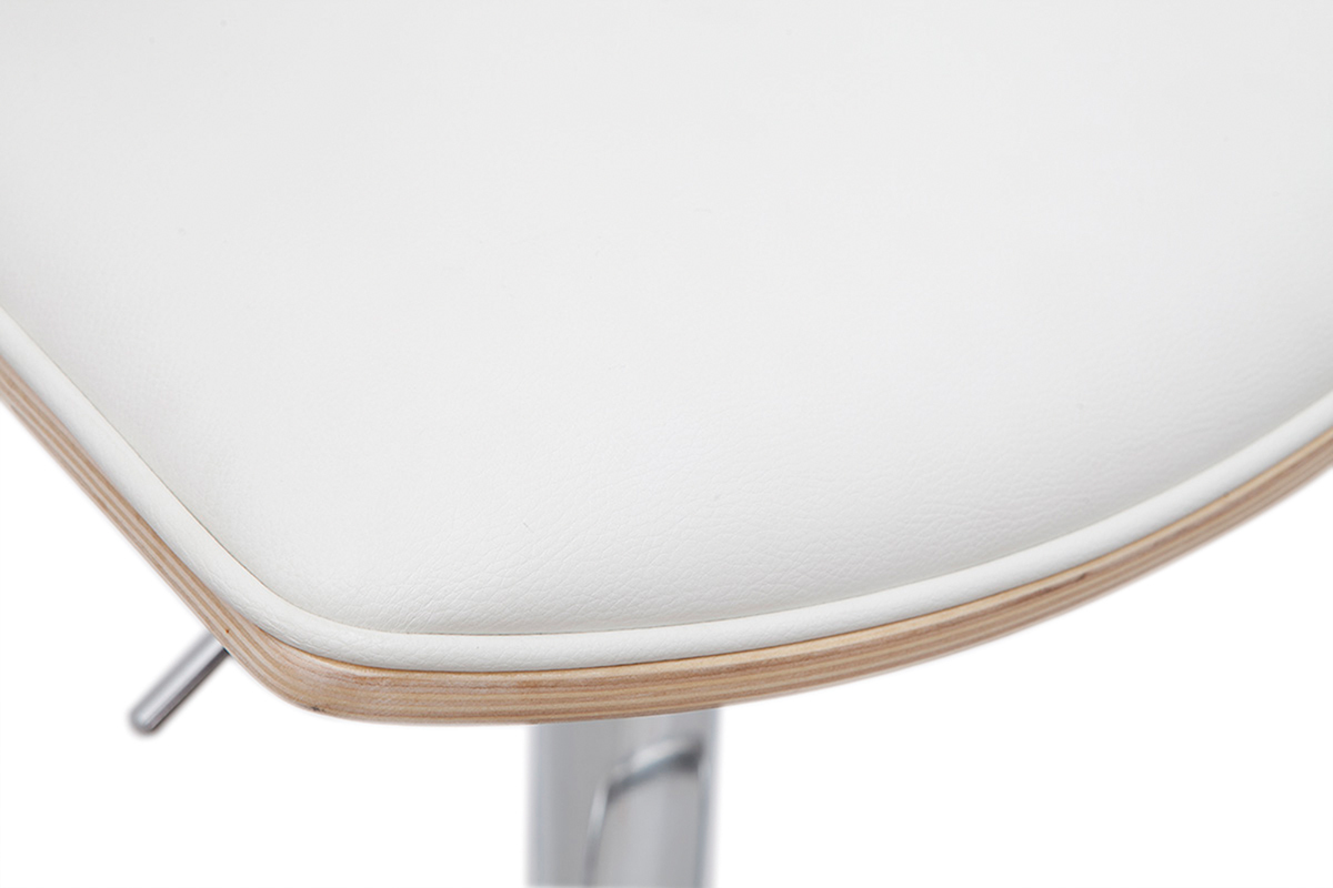 Taburete de cocina de diseo regulable blanco y madera clara VASCO