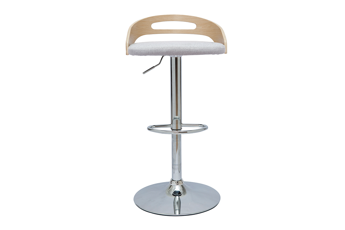 Taburete de cocina de diseo regulable de madera clara y tejido gris claro MANO