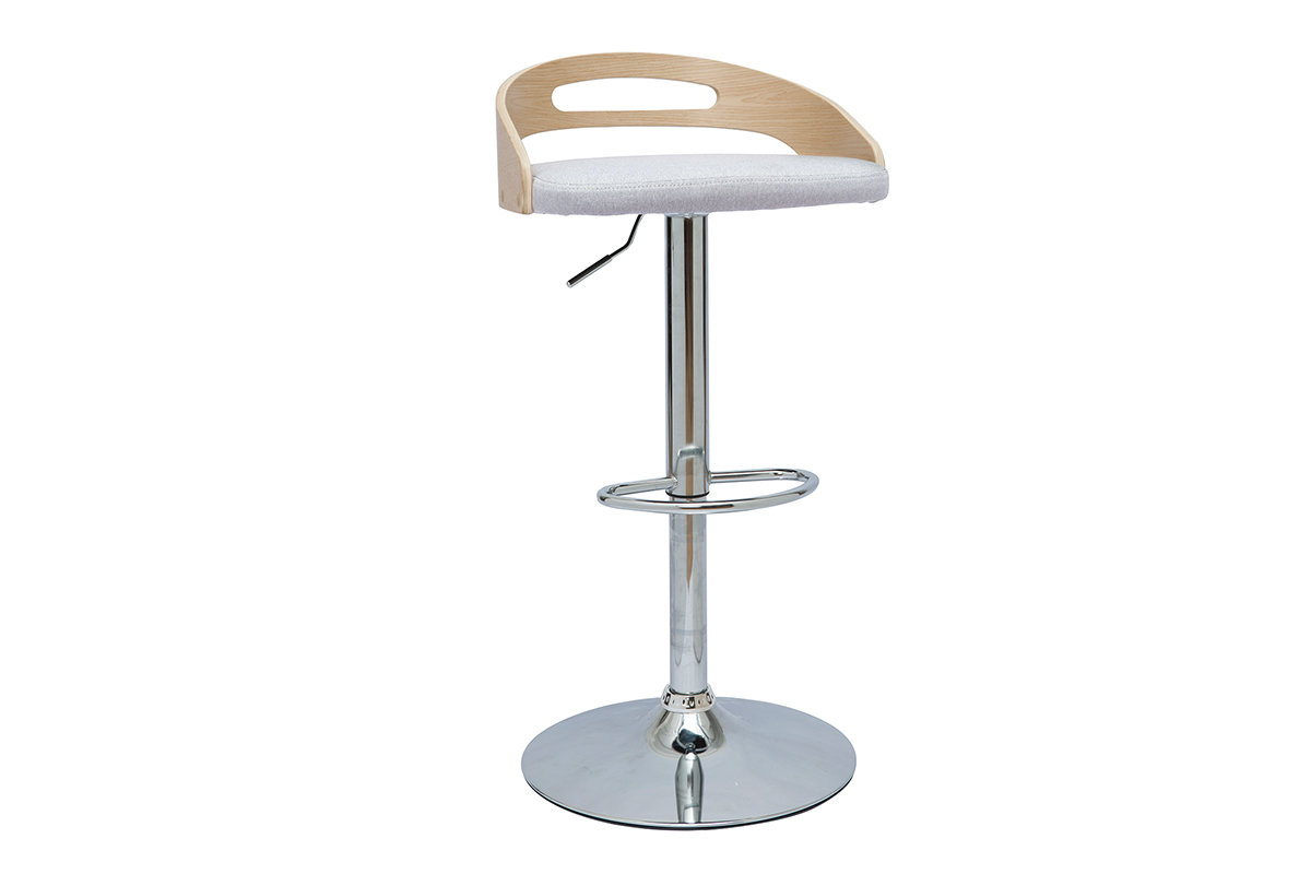 Taburete de cocina de diseo regulable de madera clara y tejido gris claro MANO