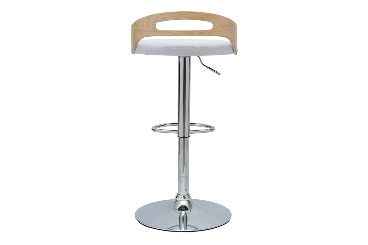 Taburete de cocina de diseo regulable de madera clara y tejido gris claro MANO