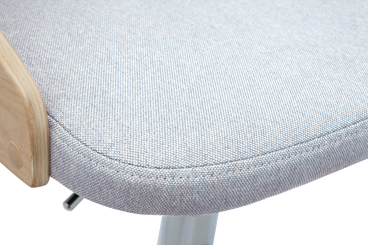 Taburete de cocina de diseo regulable de madera clara y tejido gris claro MANO