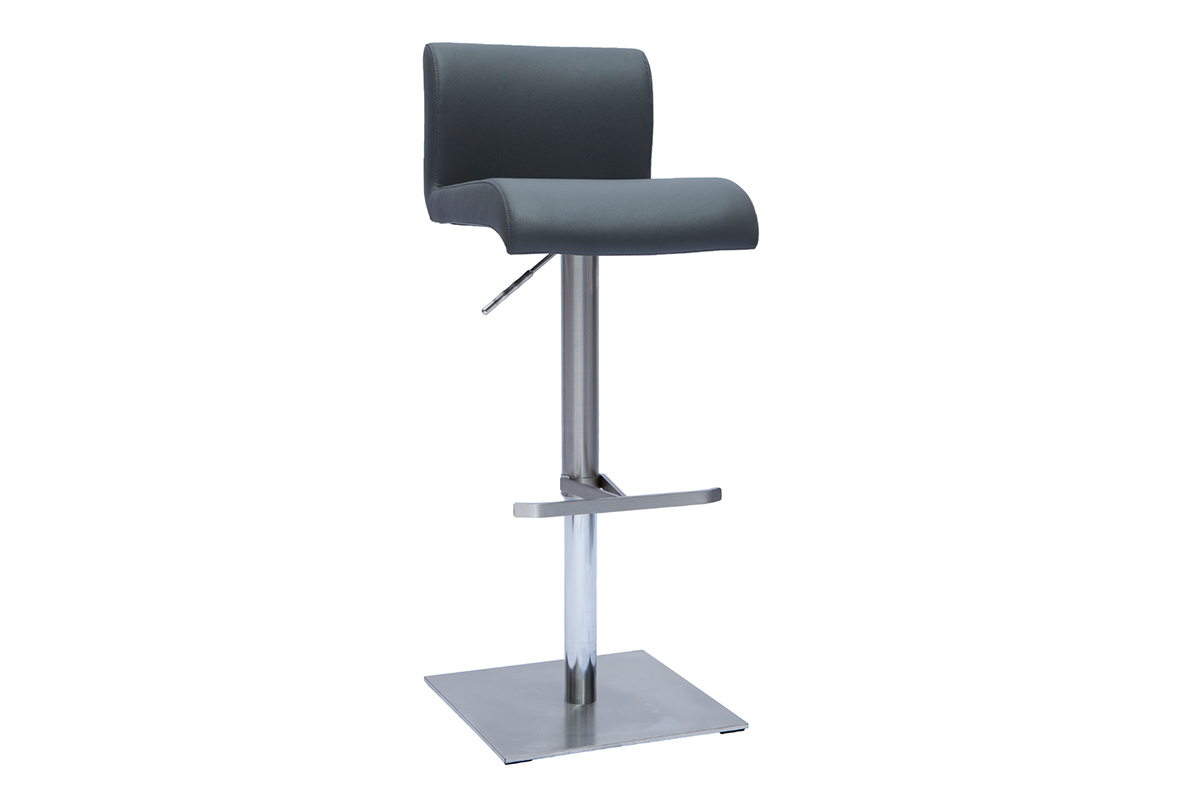 Taburete de cocina de diseo regulable gris y acero inoxidable cepillado SHEINA