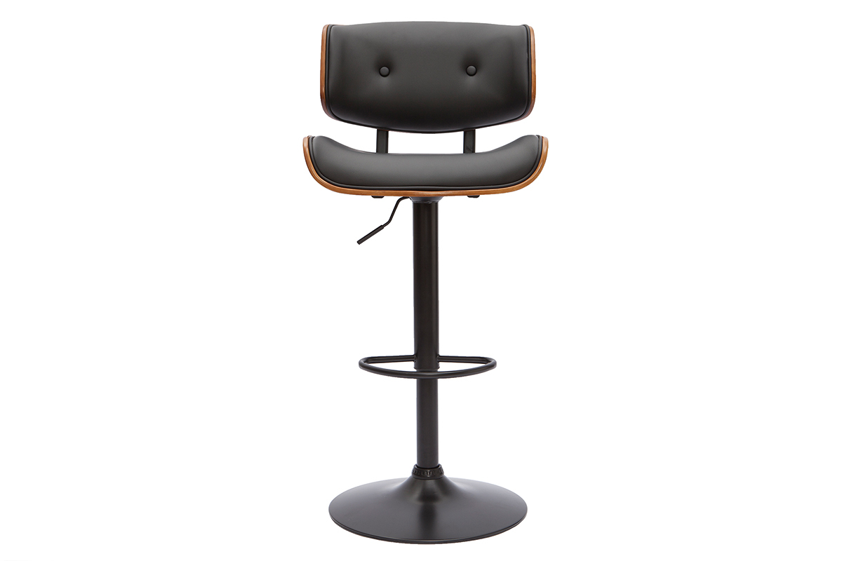 Taburete de cocina de diseo regulable negro con madera oscura BASILE