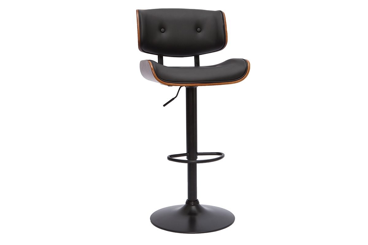 Taburete de cocina de diseo regulable negro con madera oscura BASILE