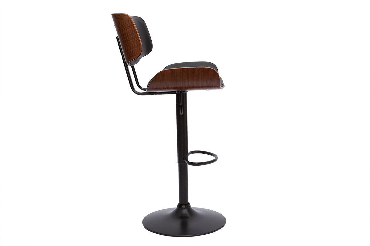 Taburete de cocina de diseo regulable negro con madera oscura BASILE
