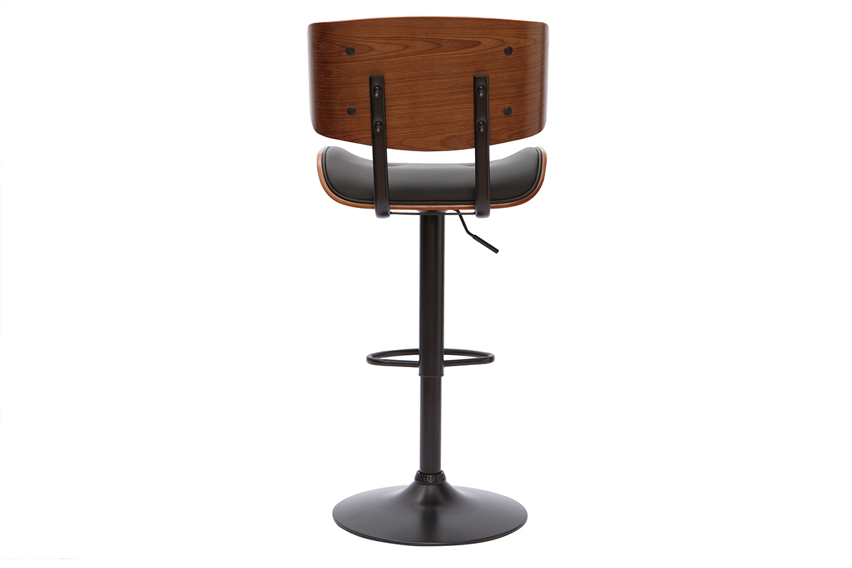 Taburete de cocina de diseo regulable negro con madera oscura BASILE
