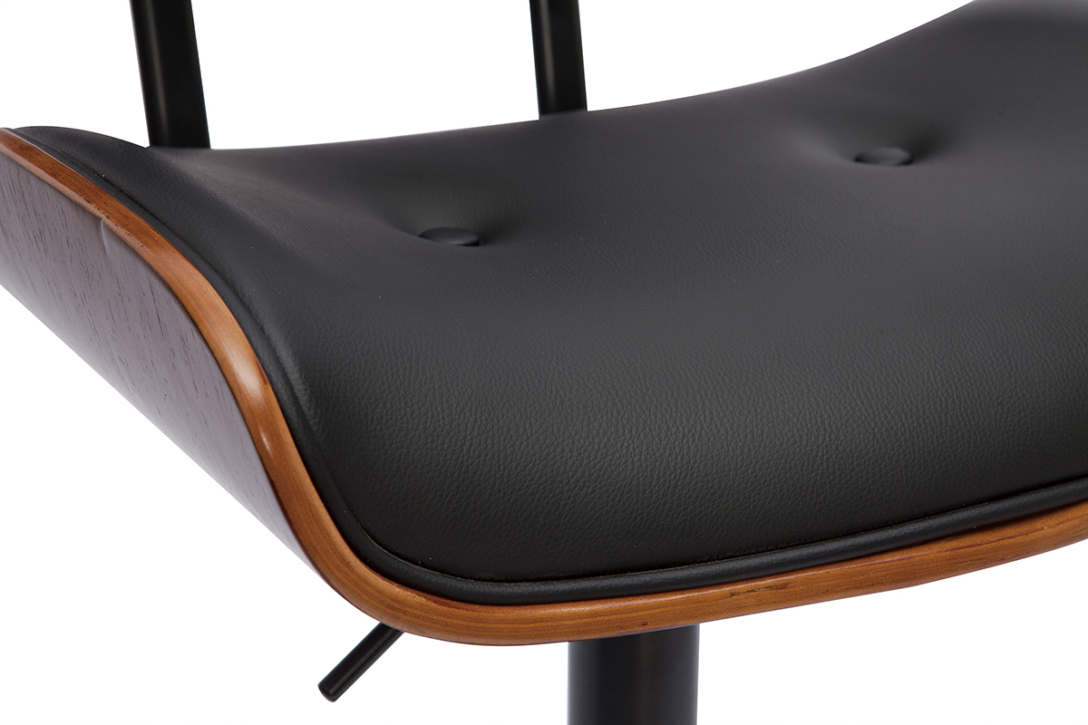 Taburete de cocina de diseo regulable negro con madera oscura BASILE